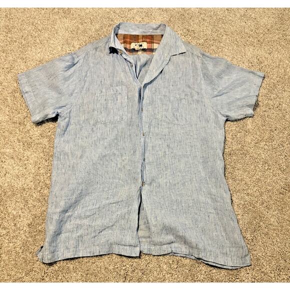 Joseph Abboud Men’s XL 100% Linen Shirt Blue Short Sleeve Casual Button Front - Picture 1 of 5